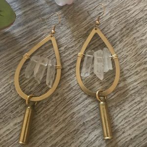 Brass and Crystal Quartz Fashion Earrings
